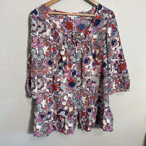 Liberty of London Target Tunic Blouse Womens XL Pink Retro Floral Arsty Boho - Picture 2 of 8